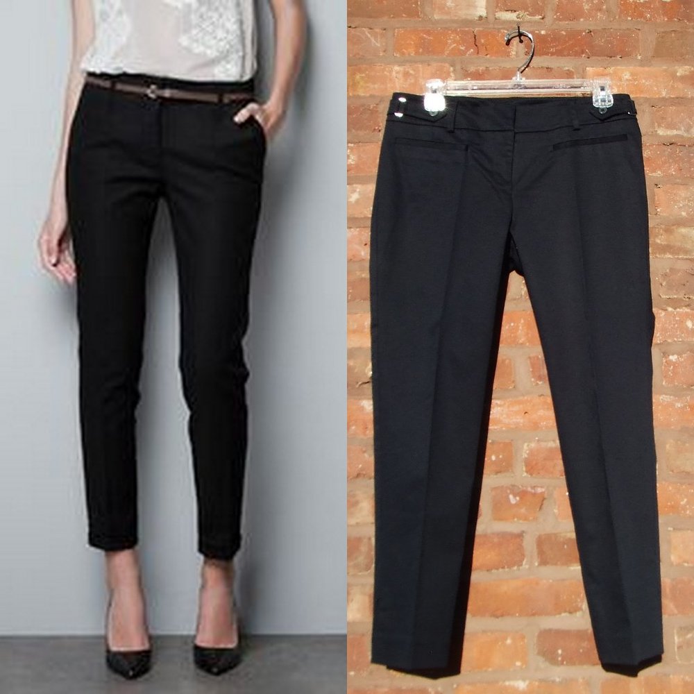 Zara basic black trousers pants cotton stretch Size 6